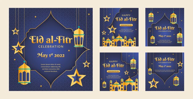 Gradiente eid al-fitr colección de publicaciones de instagram