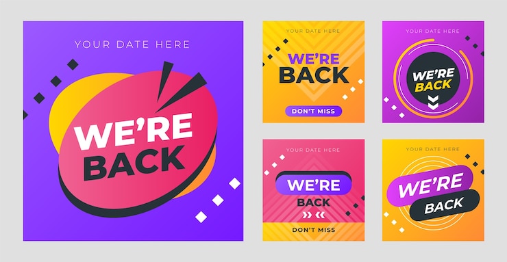 Vector gratuito gradiente estamos de vuelta publicaciones de instagram