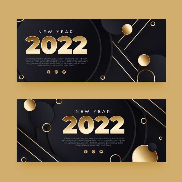 Gradiente feliz año nuevo 2022 conjunto de banners horizontales