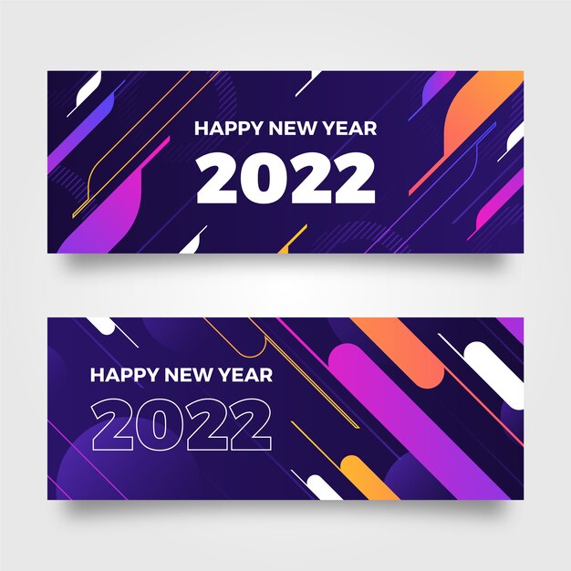 Gradiente feliz año nuevo 2022 conjunto de banners horizontales