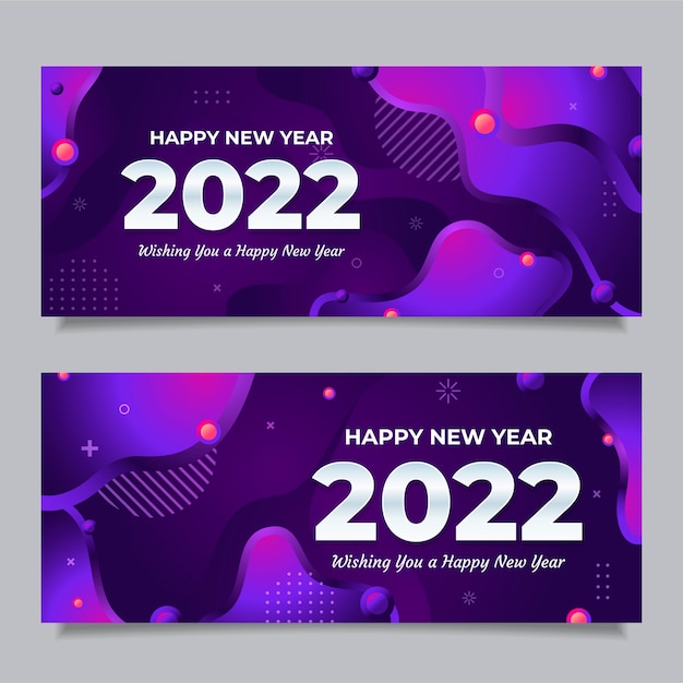 Vector gratuito gradiente feliz año nuevo 2022 conjunto de banners horizontales