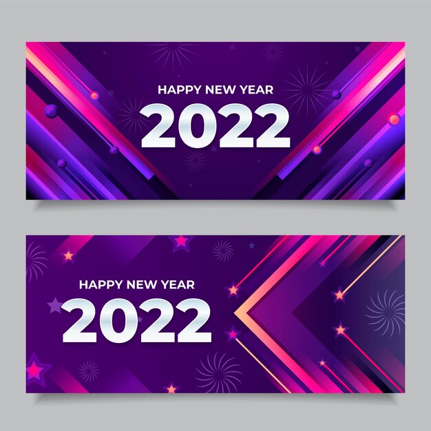 Gradiente feliz año nuevo 2022 conjunto de banners horizontales
