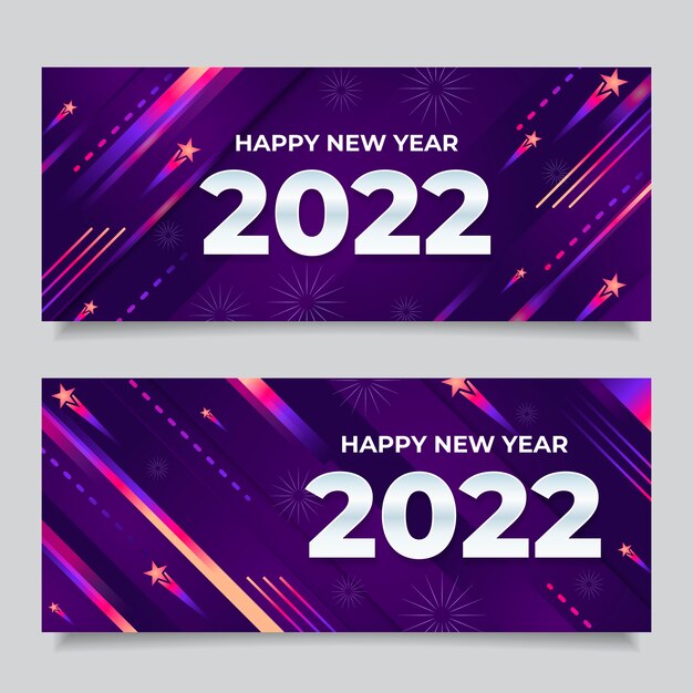 Gradiente feliz año nuevo 2022 conjunto de banners horizontales