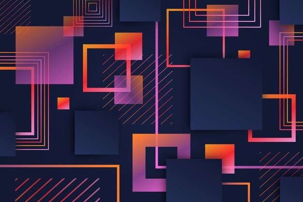 Gradiente de formas cuadradas geométricas sobre fondo oscuro