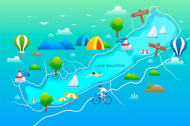 Vector gratuito gradiente lago balaton mapa