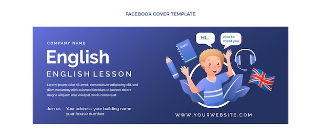 Vector gratuito gradiente de lecciones de inglés portada de facebook