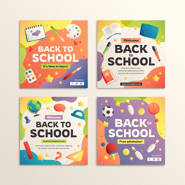 Gradiente de regreso a la colección de publicaciones de instagram de la escuela