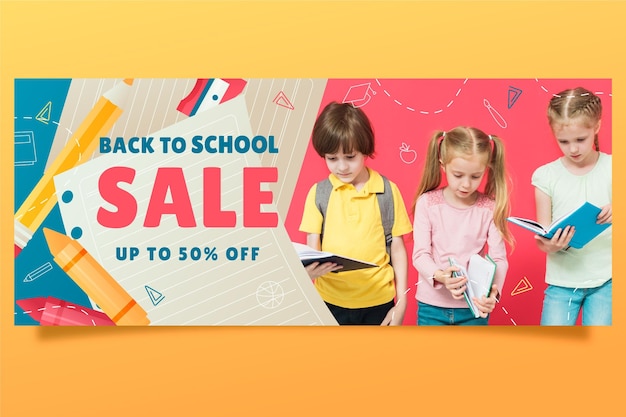 Gradiente de regreso a la escuela banner de venta con foto