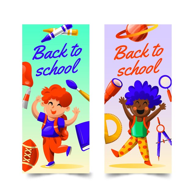 Gradiente de regreso a la escuela conjunto de banners verticales