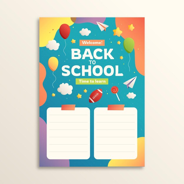 Gradiente de regreso a la plantilla de tarjeta de escuela