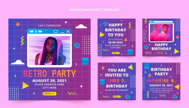 Gradiente retro vaporwave cumpleaños historias de instagram