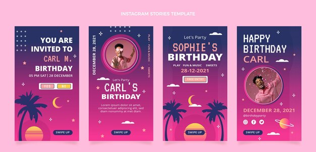 Vector gratuito gradiente retro vaporwave cumpleaños historias de instagram