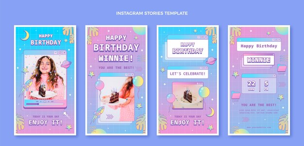 Gradiente retro vaporwave cumpleaños historias de instagram