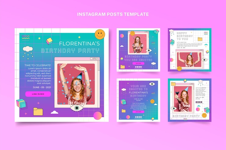 Vector gratuito gradiente retro vaporwave cumpleaños ig post