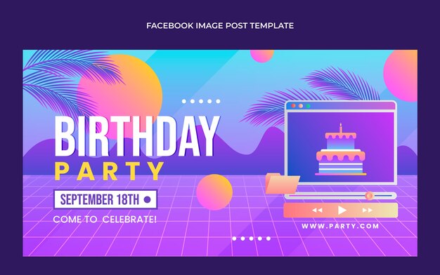 Gradiente retro vaporwave cumpleaños publicación de facebook
