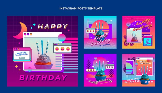 Gradiente retro vaporwave cumpleaños publicación de instagram