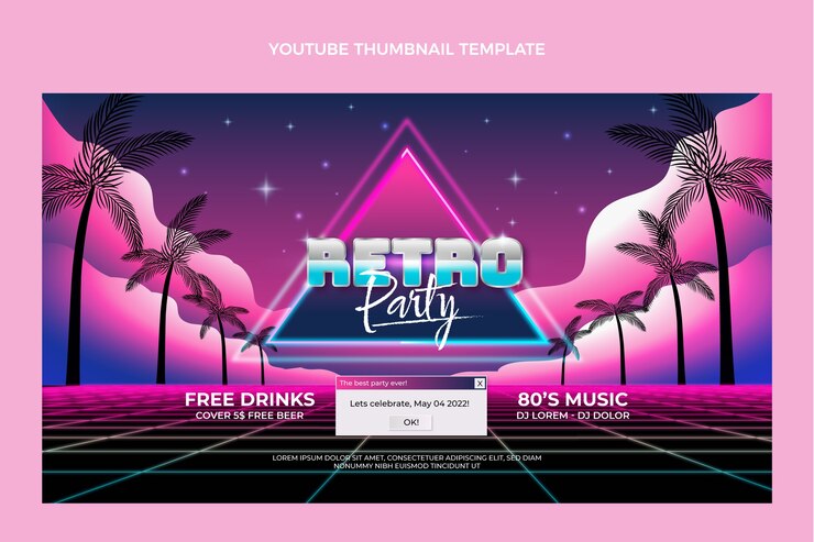 Vector gratuito gradiente retro vaporwave fiesta de discoteca en miniatura en youtube
