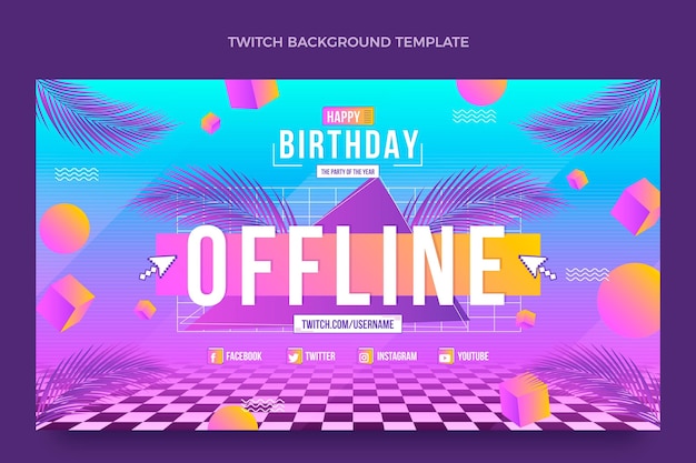 Gradiente retro vaporwave twitch de cumpleaños de fondo