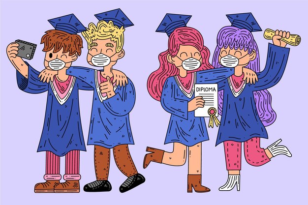 Graduados con máscaras médicas