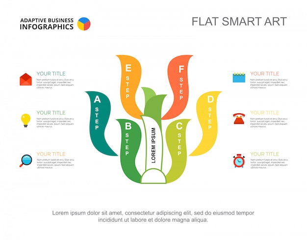 Gráfico de árbol de seis pasos. presentación creativa con diagrama de flujo.