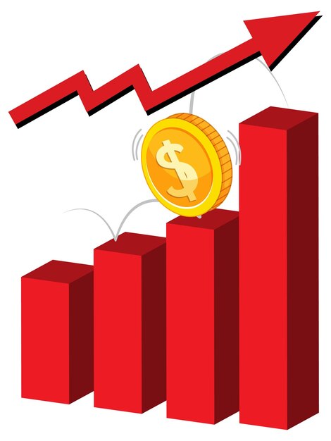 Gráfico de barras rojas con flecha roja hacia arriba