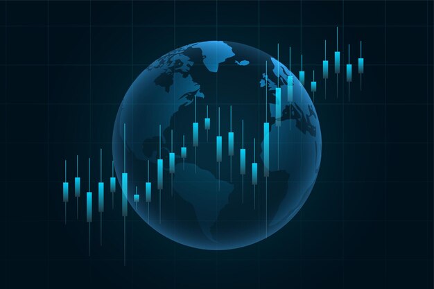Gráfico financiero sobre el fondo del mundo para el comercio de divisas o el mercado de valores