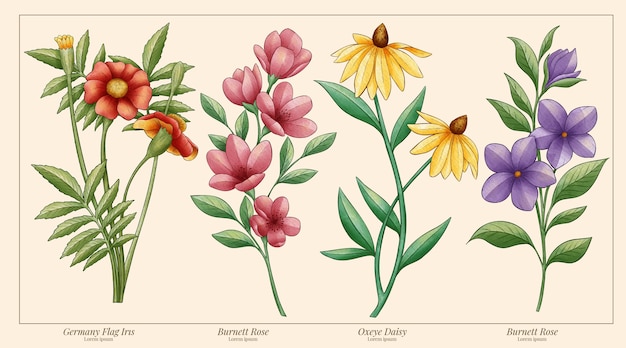 Gráfico de flores botánicas de acuarela