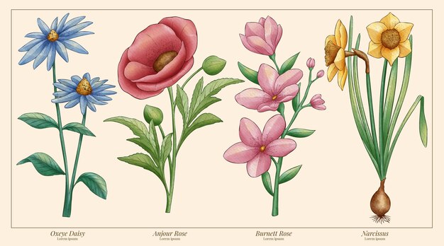 Gráfico de flores botánicas de acuarela