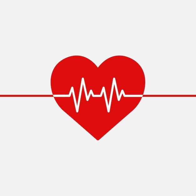 Gráfico de forma de corazón de vector de línea de latido médico rojo en concepto de caridad de salud