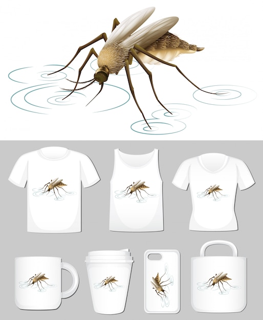Vector gratuito gráfico de mosquito en diferentes plantillas de productos