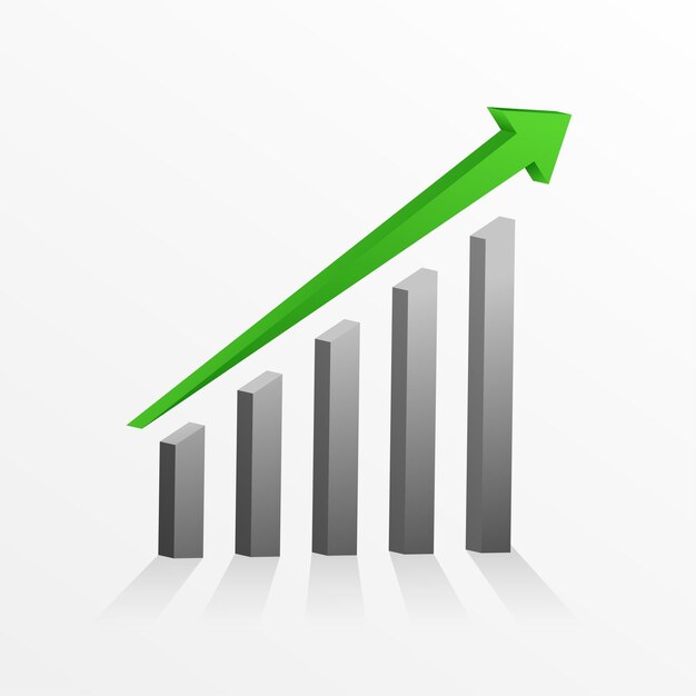 Gráfico de negociación de acciones financieras con flecha verde ascendente