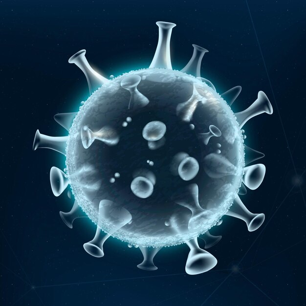 Gráfico de neón azul de vector de biotecnología celular de virus covid-19