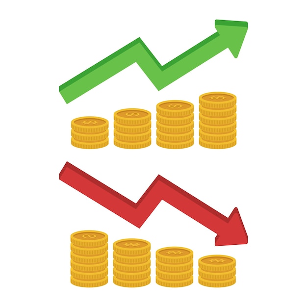 Gráfico de pila de monedas pérdidas y ganancias 3D