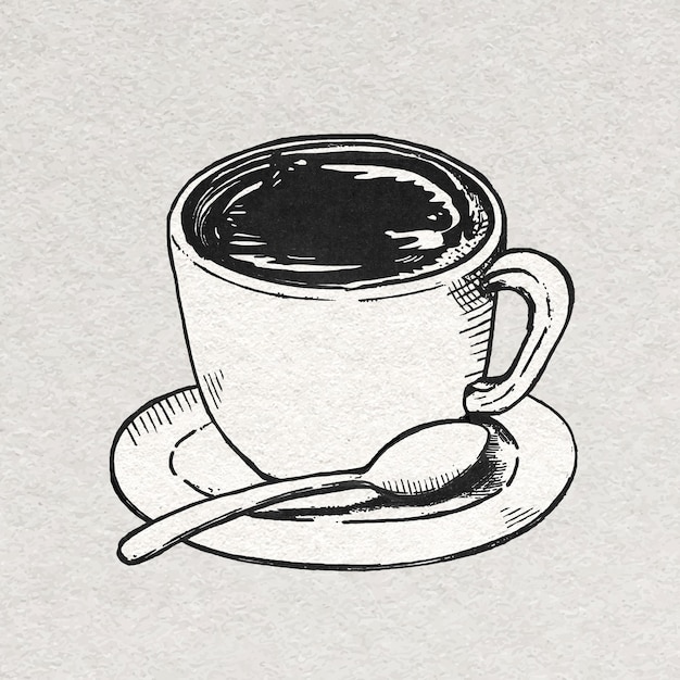 Gráfico vintage de la taza de café en blanco y negro