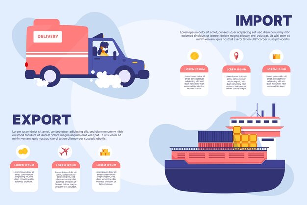 Gráficos de importación y exportación de diseño plano