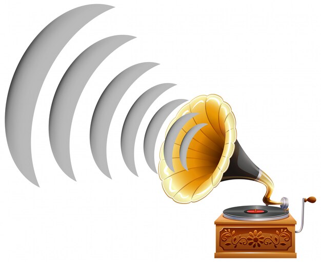 Gramófono con icono de onda de sonido