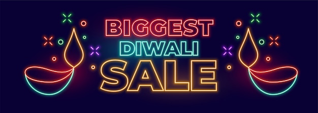 Gran banner de venta del festival diwali indio en estilo neón