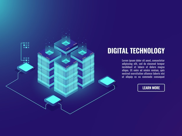 Gran centro de datos, procesamiento de datos conceptuales, sala de servidores, tecnología de almacenamiento en la nube