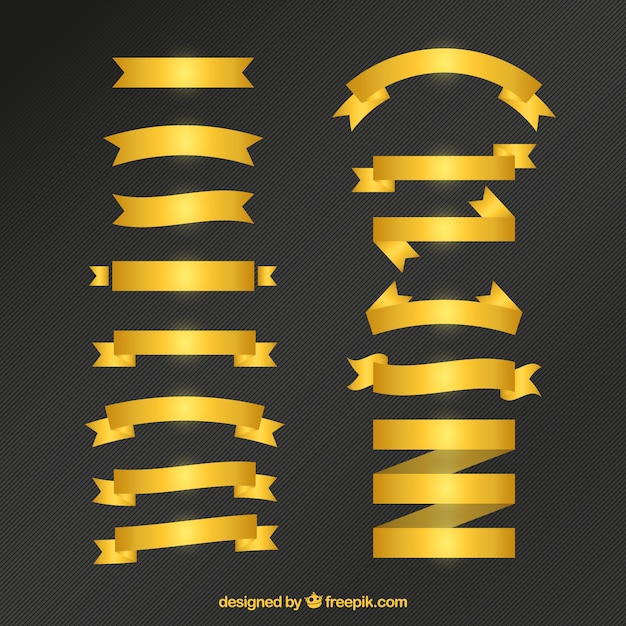 Vector gratuito gran colección de cintas doradas en diseño plano