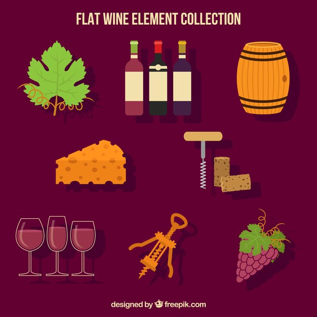 Gran colección de elementos plana de vino