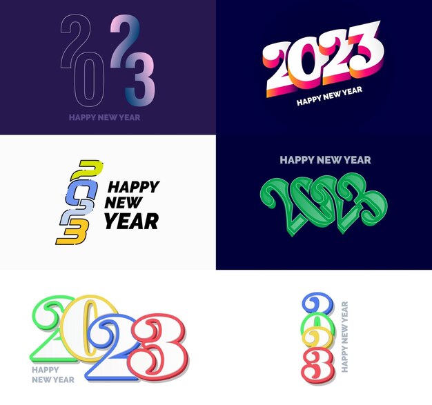 Gran colección de símbolos de Feliz Año Nuevo 2023 Portada del diario de negocios para 2023 con deseos Vector Ilustración de Año Nuevo
