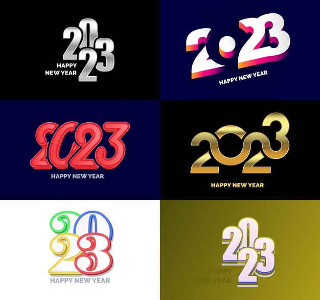 Gran colección de símbolos de Feliz Año Nuevo 2023 Portada del diario de negocios para 2023 con deseos Vector Ilustración de Año Nuevo