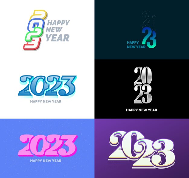 Gran colección de símbolos de Feliz Año Nuevo 2023 Portada del diario de negocios para 2023 con deseos Vector Ilustración de Año Nuevo