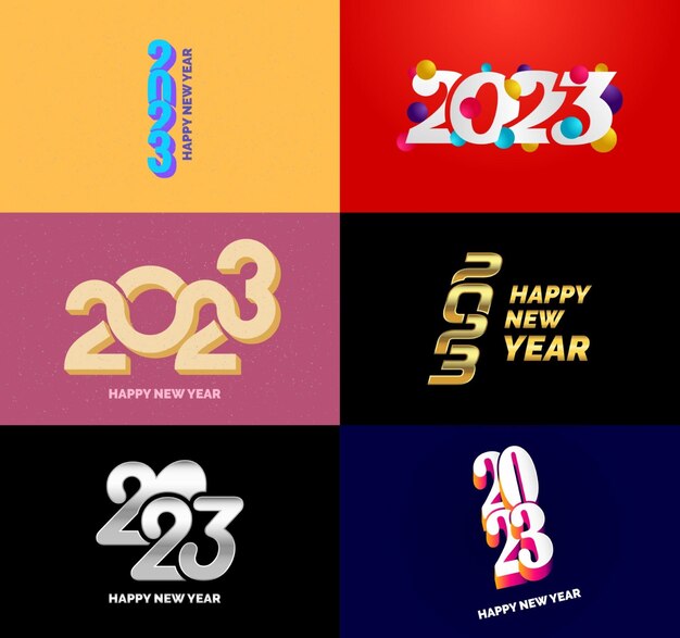 Gran colección de símbolos de Feliz Año Nuevo 2023 Portada del diario de negocios para 2023 con deseos Vector Ilustración de Año Nuevo