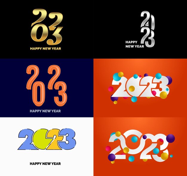 Gran colección de símbolos de Feliz Año Nuevo 2023 Portada del diario de negocios para 2023 con deseos Vector Ilustración de Año Nuevo