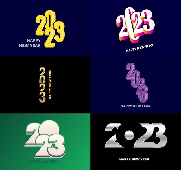 Gran colección de símbolos de Feliz Año Nuevo 2023 Portada del diario de negocios para 2023 con deseos Vector Ilustración de Año Nuevo