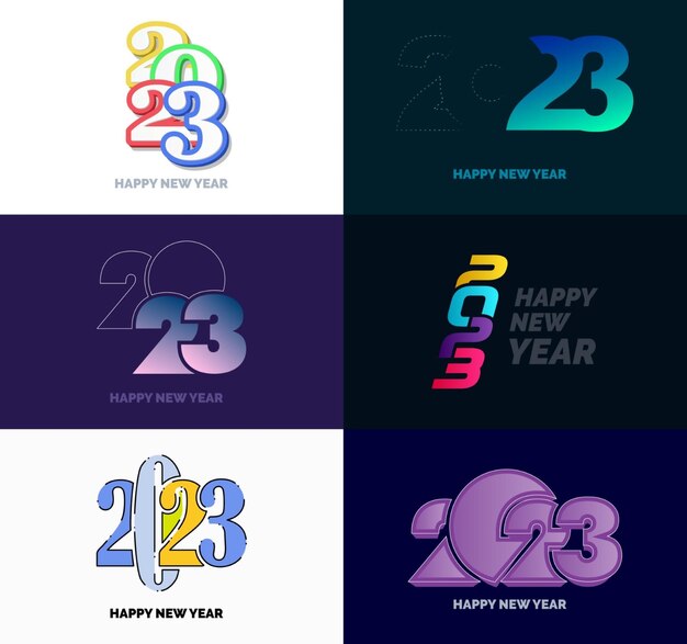 Gran colección de símbolos de Feliz Año Nuevo 2023 Portada del diario de negocios para 2023 con deseos Vector Ilustración de Año Nuevo