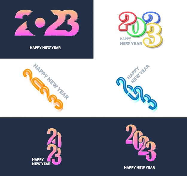 Gran colección de símbolos de Feliz Año Nuevo 2023 Portada del diario de negocios para 2023 con deseos Vector Ilustración de Año Nuevo