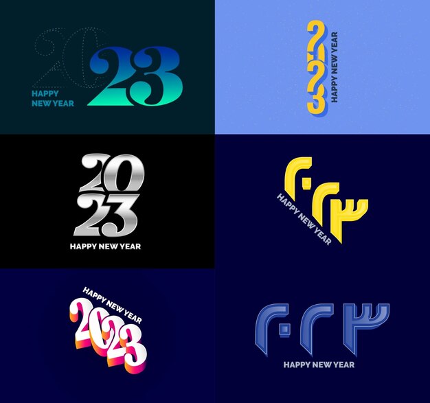 Gran colección de símbolos de Feliz Año Nuevo 2023 Portada del diario de negocios para 2023 con deseos Vector Ilustración de Año Nuevo