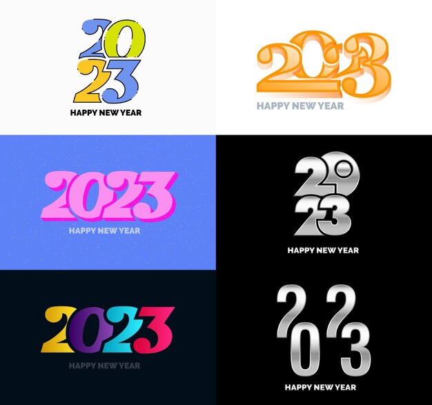 Gran colección de símbolos de Feliz Año Nuevo 2023 Portada del diario de negocios para 2023 con deseos Vector Ilustración de Año Nuevo